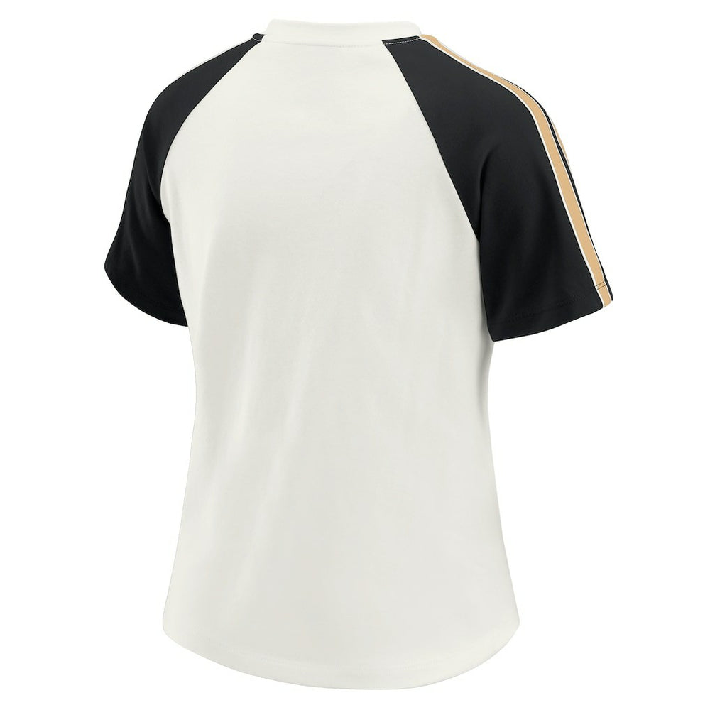 WEAR by Erin Andrews Women's Sleeve Stripe Distressed Raglan T-Shirt - New Orleans Saints T-shirts