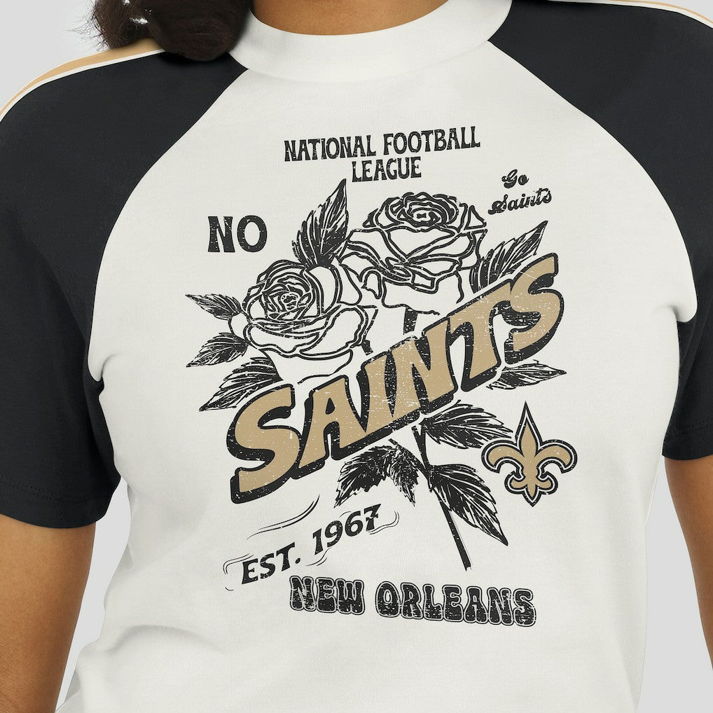 WEAR by Erin Andrews Women's Sleeve Stripe Distressed Raglan T-Shirt - New Orleans Saints T-shirts