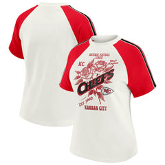 WEAR by Erin Andrews Women's Sleeve Stripe Distressed Raglan T-Shirt - Kansas City Chiefs T-shirts