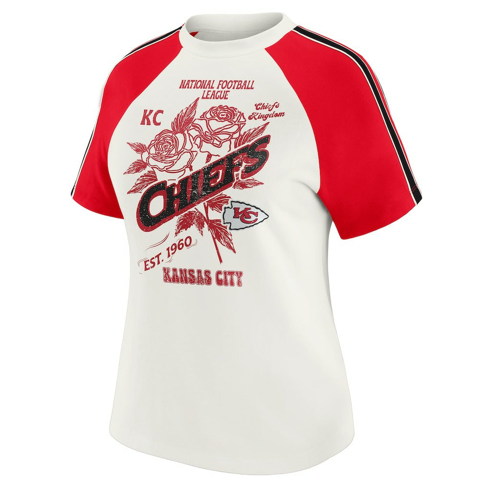 WEAR by Erin Andrews Women's Sleeve Stripe Distressed Raglan T-Shirt - Kansas City Chiefs T-shirts