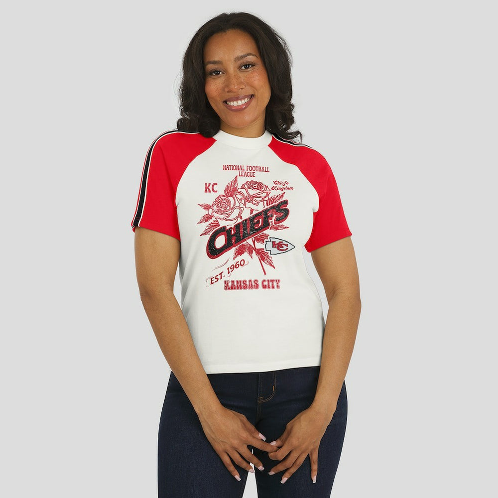 WEAR by Erin Andrews Women's Sleeve Stripe Distressed Raglan T-Shirt - Kansas City Chiefs T-shirts