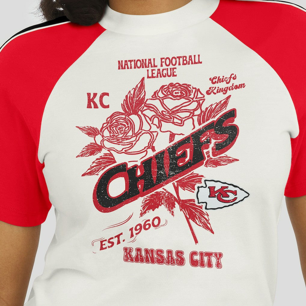 WEAR by Erin Andrews Women's Sleeve Stripe Distressed Raglan T-Shirt - Kansas City Chiefs T-shirts