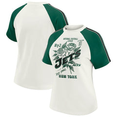 WEAR by Erin Andrews Women's Sleeve Stripe Distressed Raglan T-Shirt - New York Jets T-shirts