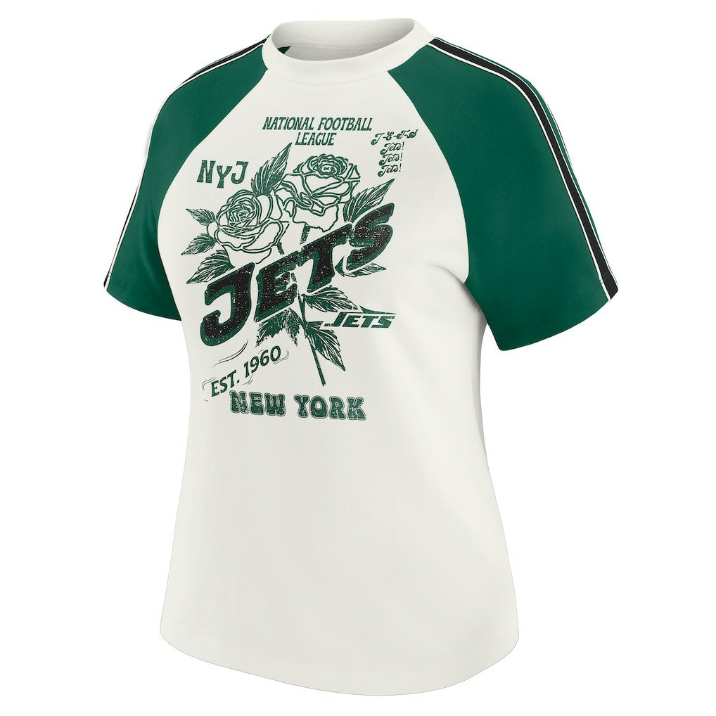 WEAR by Erin Andrews Women's Sleeve Stripe Distressed Raglan T-Shirt - New York Jets T-shirts