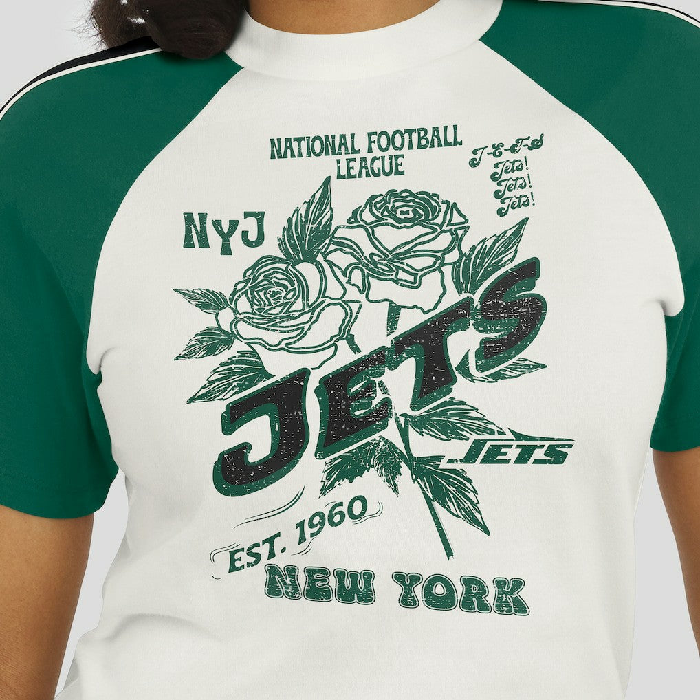 WEAR by Erin Andrews Women's Sleeve Stripe Distressed Raglan T-Shirt - New York Jets T-shirts