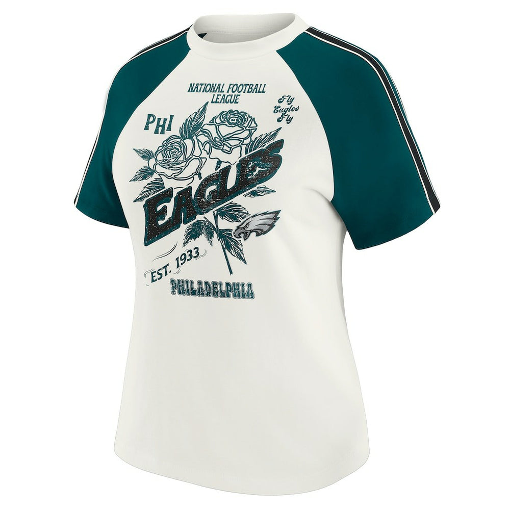 WEAR by Erin Andrews Women's Sleeve Stripe Distressed Raglan T-Shirt - Philadelphia Eagles T-shirts