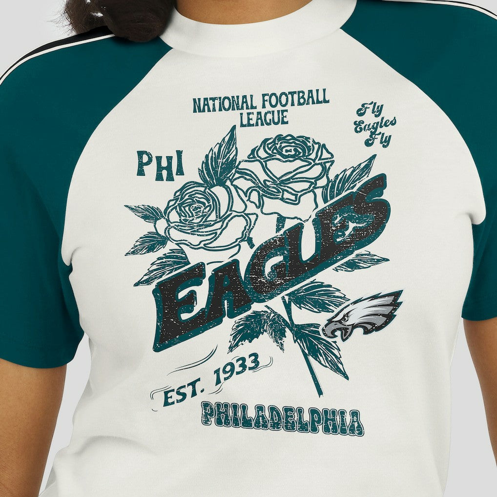 WEAR by Erin Andrews Women's Sleeve Stripe Distressed Raglan T-Shirt - Philadelphia Eagles T-shirts