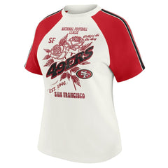 WEAR by Erin Andrews Women's Sleeve Stripe Distressed Raglan T-Shirt - San Francisco 49ers T-shirts