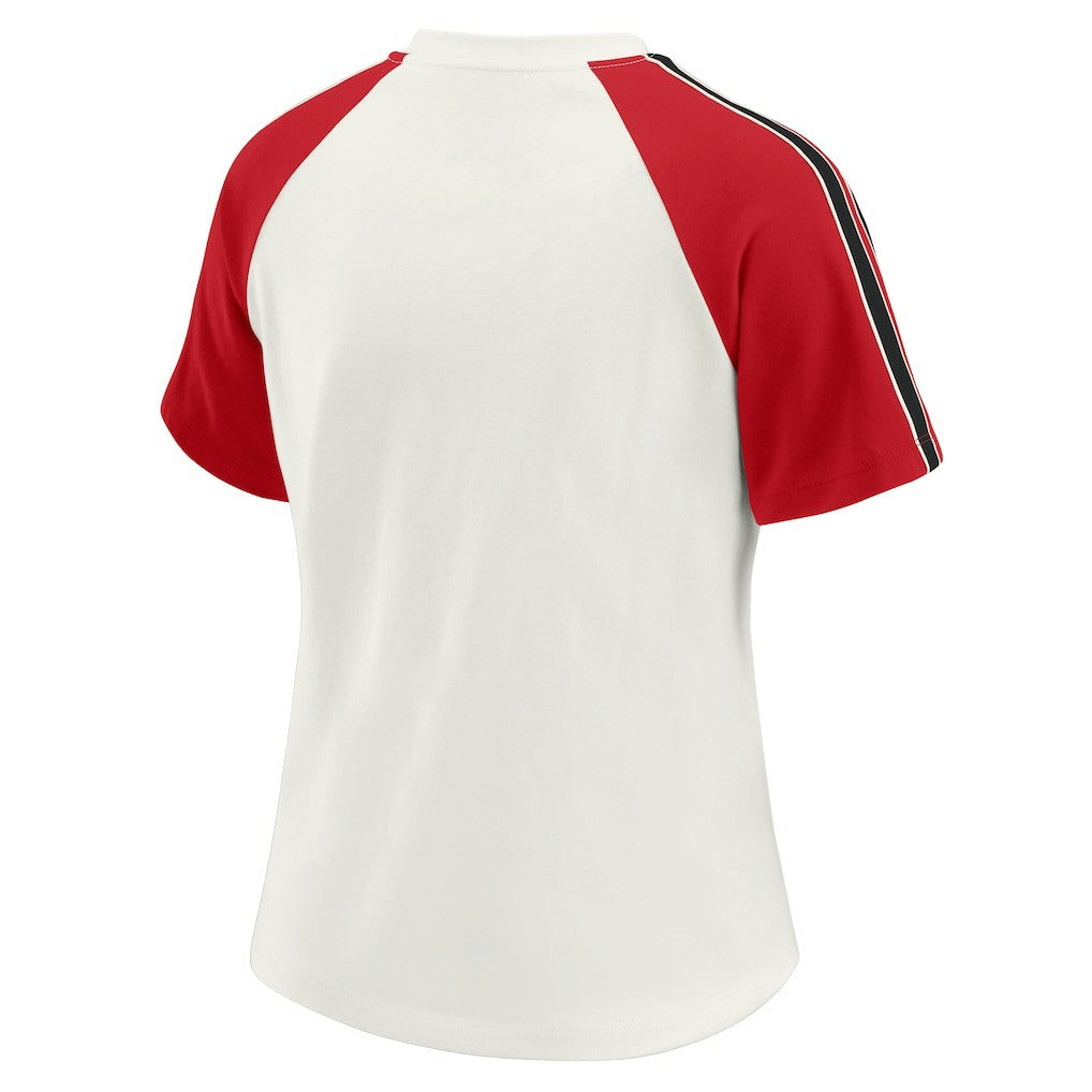 WEAR by Erin Andrews Women's Sleeve Stripe Distressed Raglan T-Shirt - San Francisco 49ers T-shirts