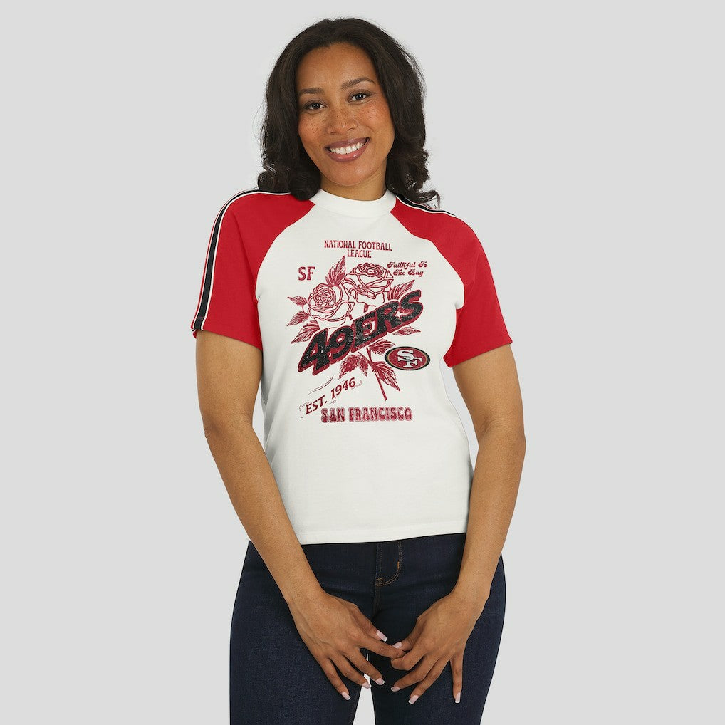 WEAR by Erin Andrews Women's Sleeve Stripe Distressed Raglan T-Shirt - San Francisco 49ers T-shirts
