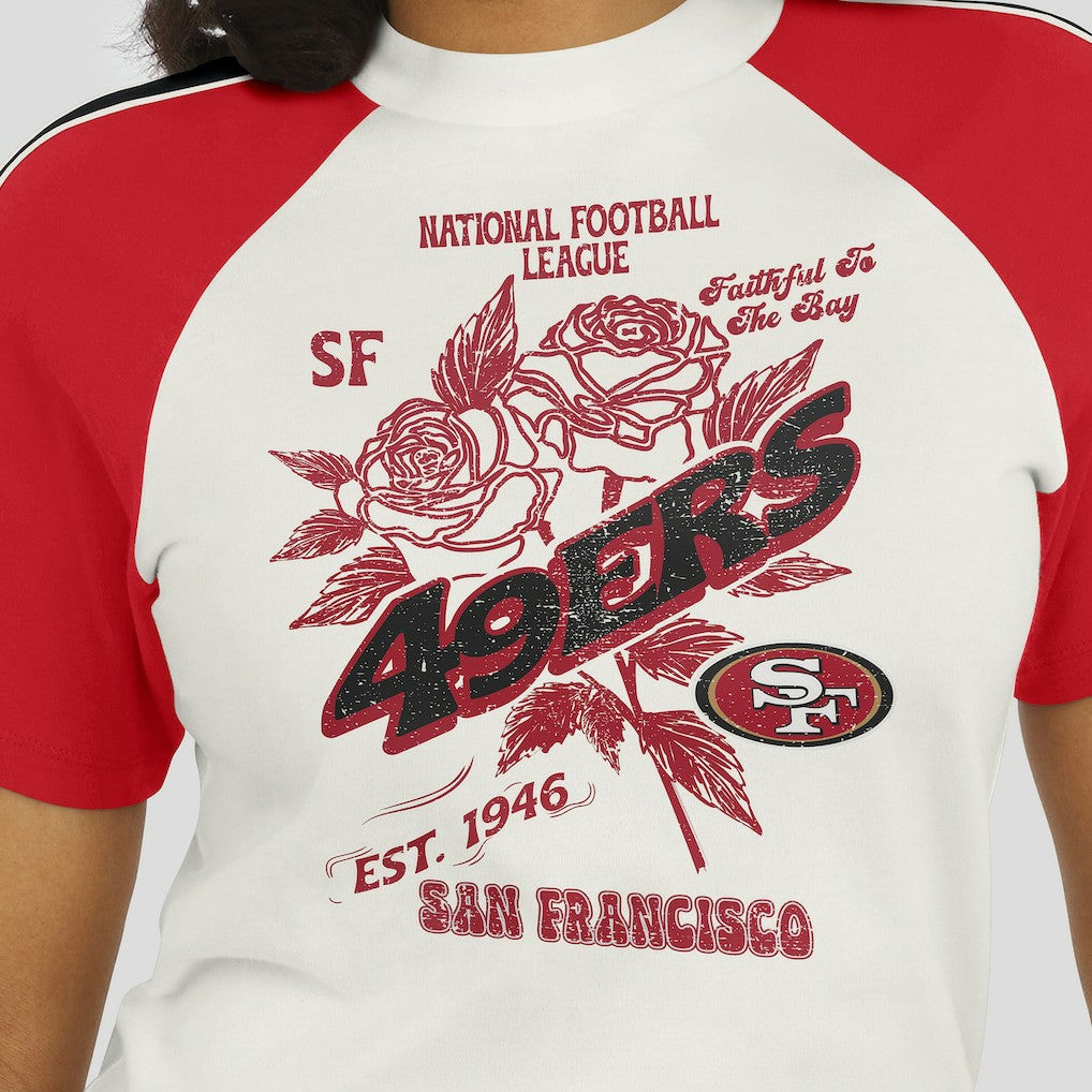 WEAR by Erin Andrews Women's Sleeve Stripe Distressed Raglan T-Shirt - San Francisco 49ers T-shirts