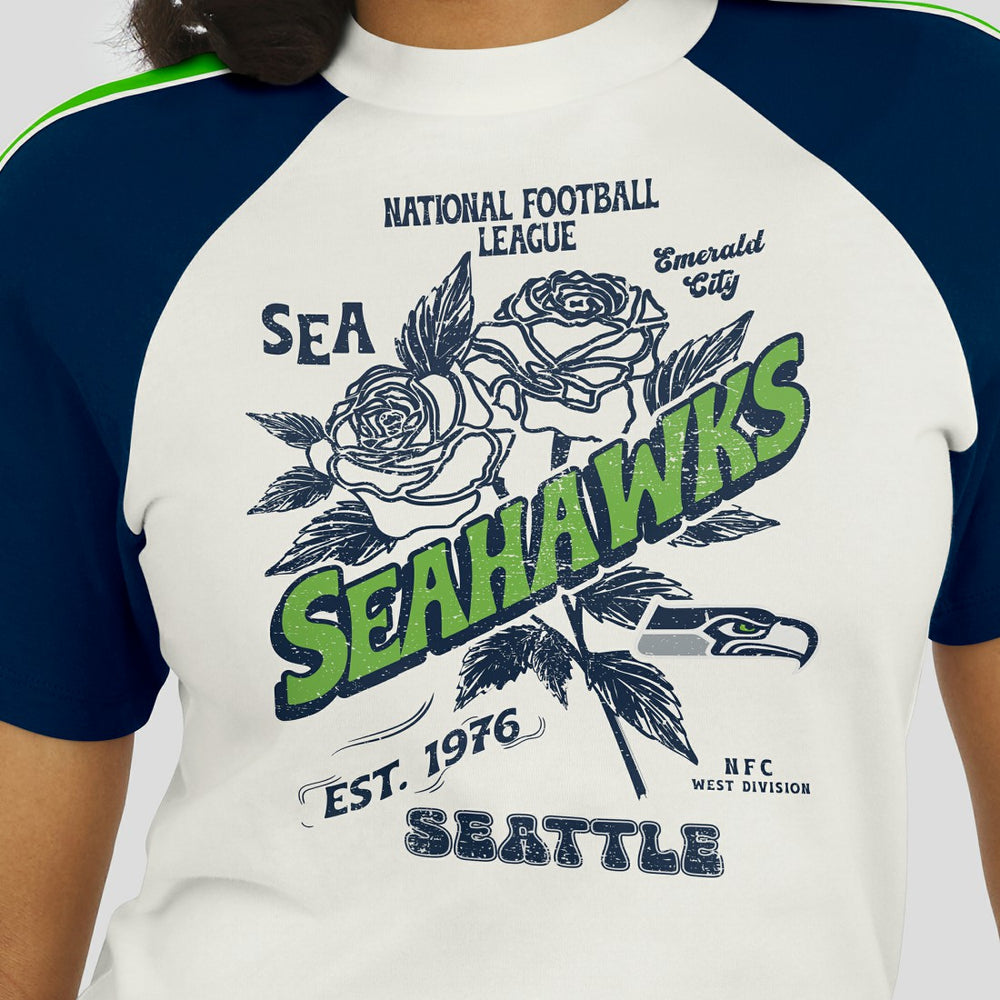 WEAR by Erin Andrews Women's Sleeve Stripe Distressed Raglan T-Shirt - Seattle Seahawks T-shirts