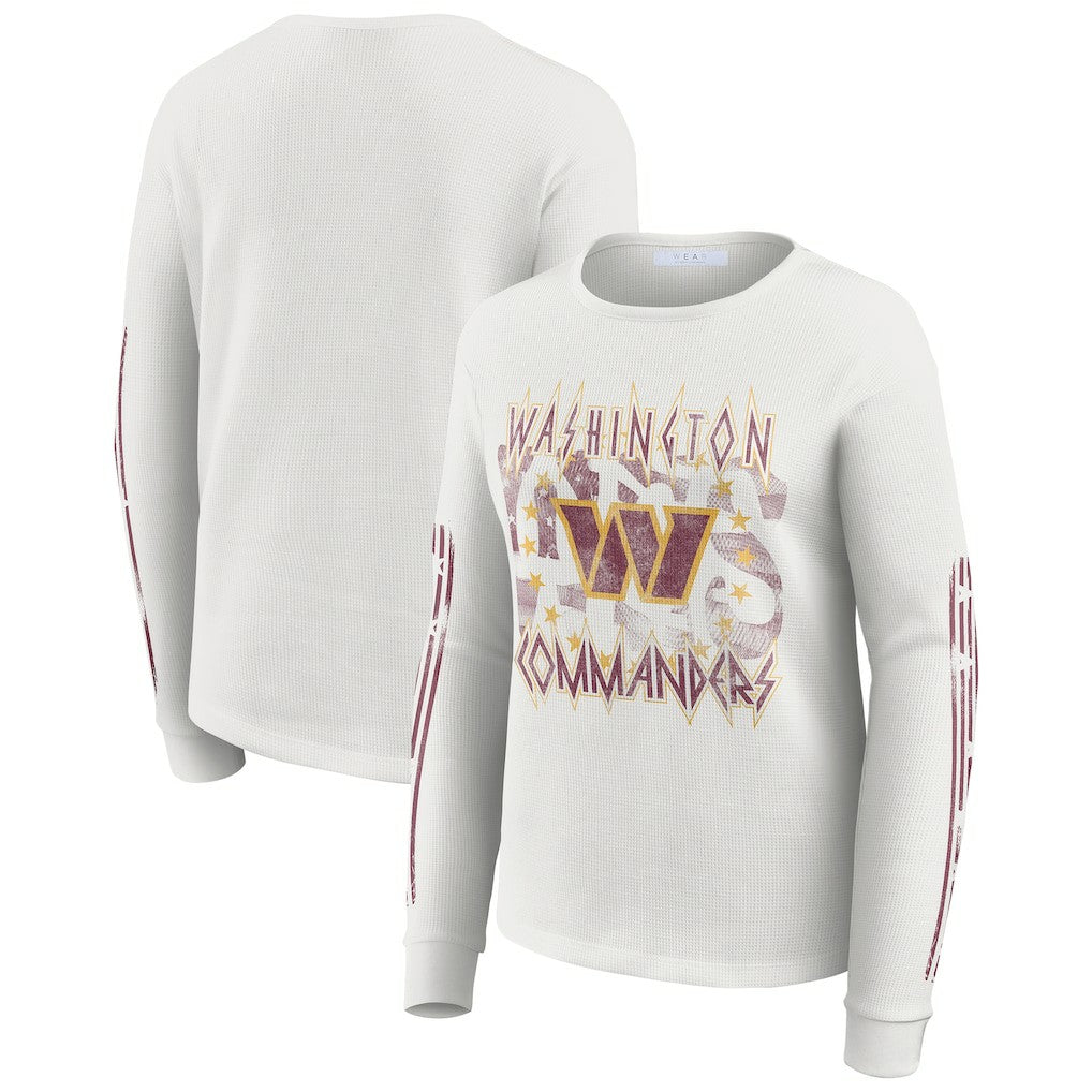 WEAR by Erin Andrews Women's Graphic Waffle Long-Sleeve T-Shirt - Washington Commanders T-shirts