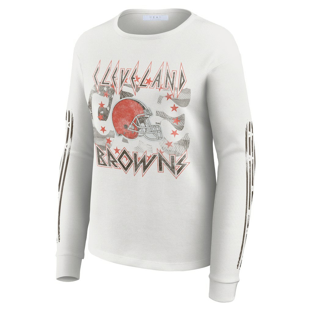 WEAR by Erin Andrews Women's Graphic Waffle Long-Sleeve T-Shirt - Cleveland Browns T-shirts
