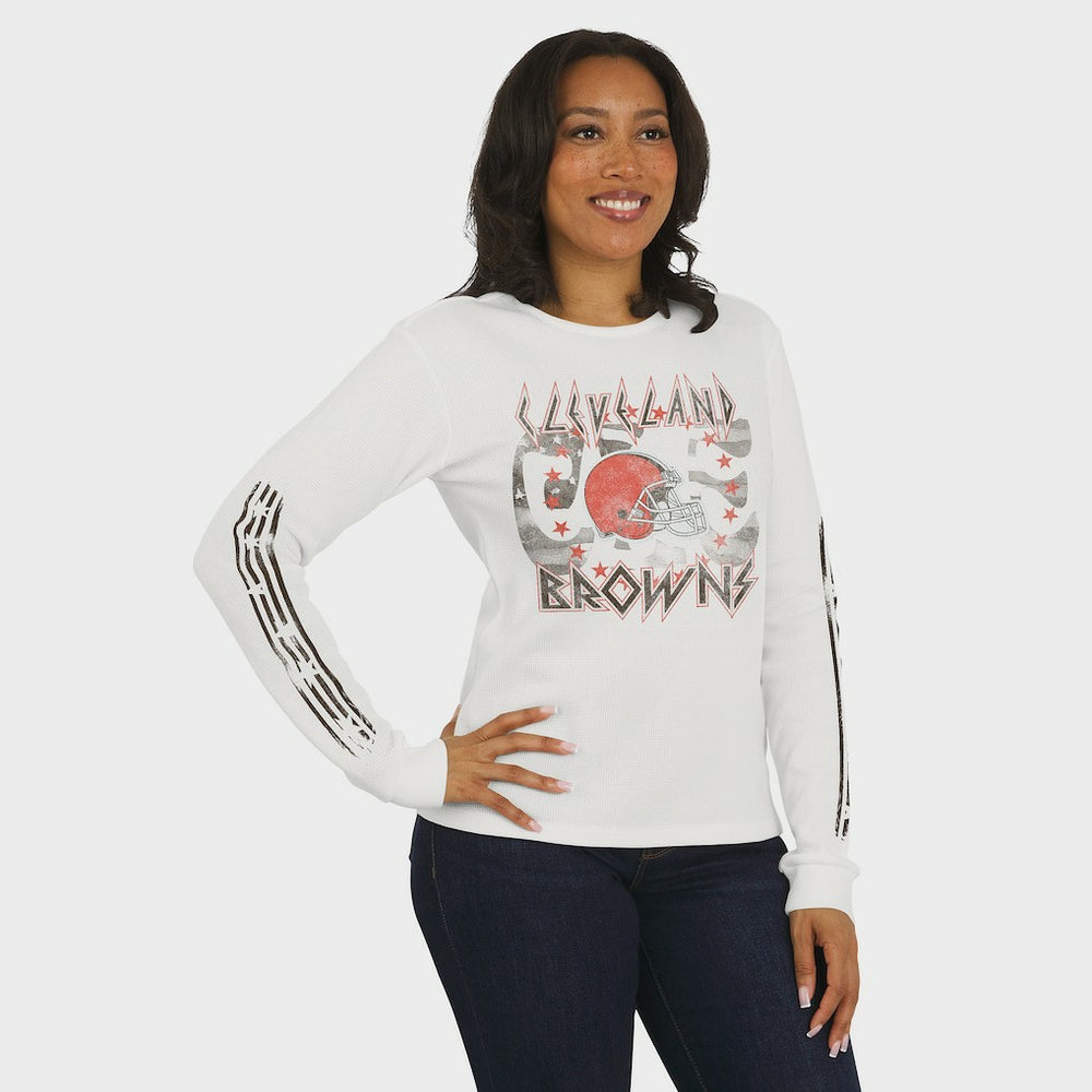 WEAR by Erin Andrews Women's Graphic Waffle Long-Sleeve T-Shirt - Cleveland Browns T-shirts