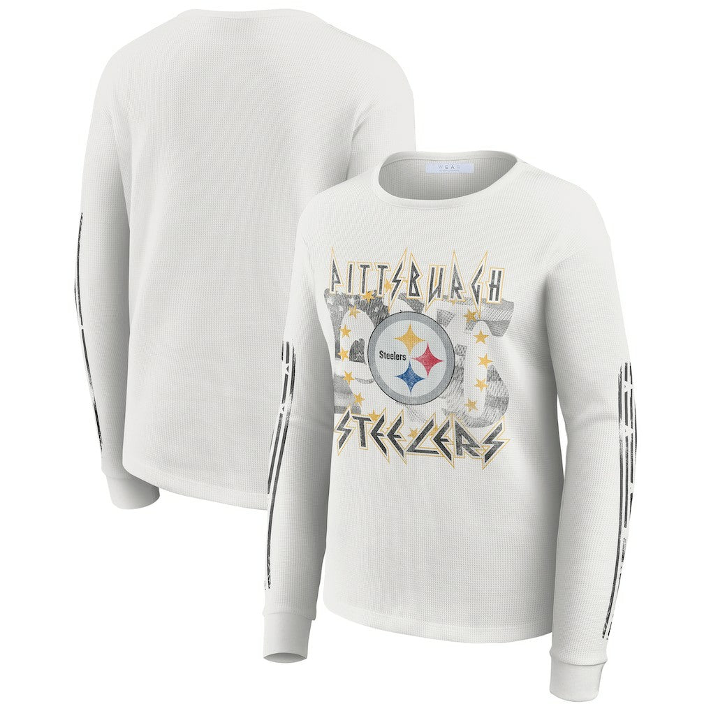 WEAR by Erin Andrews Women's Graphic Waffle Long-Sleeve T-Shirt - Pittsburgh Steelers T-shirts