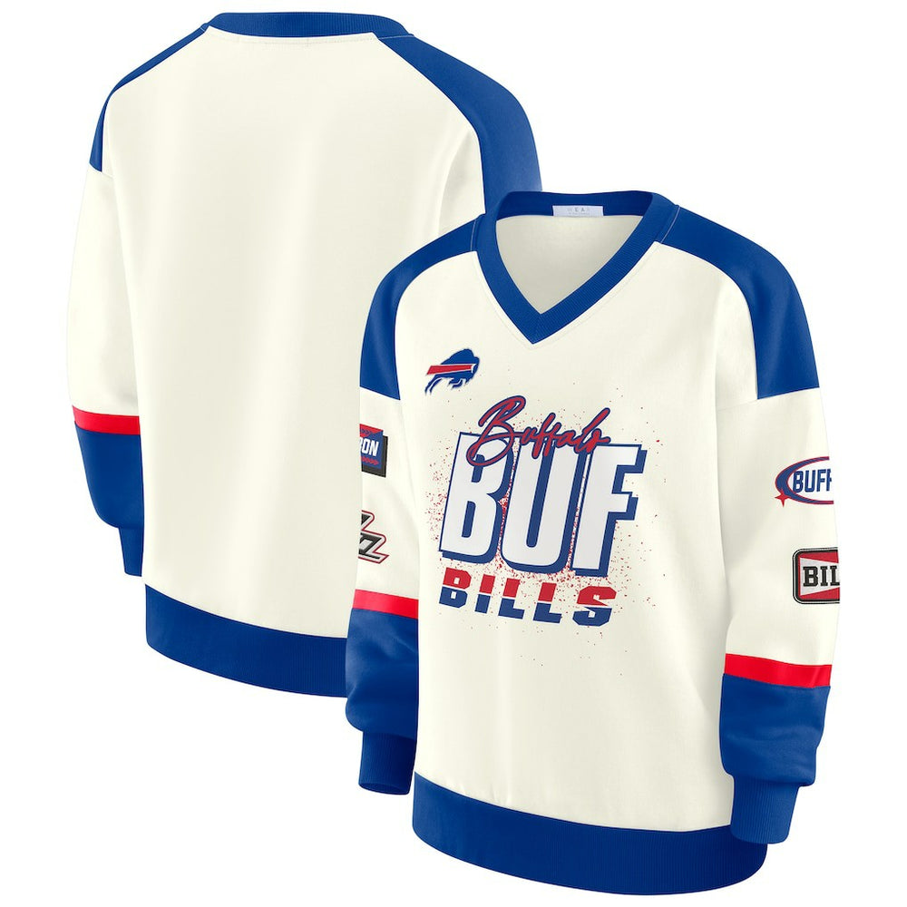 WEAR by Erin Andrews Women's Racing Crew V-Neck Sweatshirt - Buffalo Bills Sweatshirts