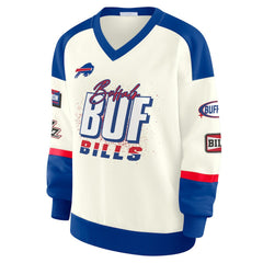 WEAR by Erin Andrews Women's Racing Crew V-Neck Sweatshirt - Buffalo Bills Sweatshirts