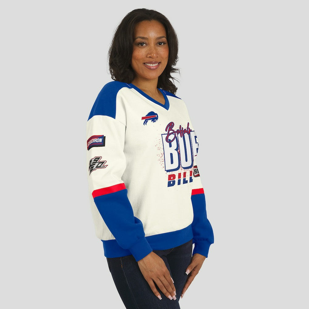 WEAR by Erin Andrews Women's Racing Crew V-Neck Sweatshirt - Buffalo Bills Sweatshirts