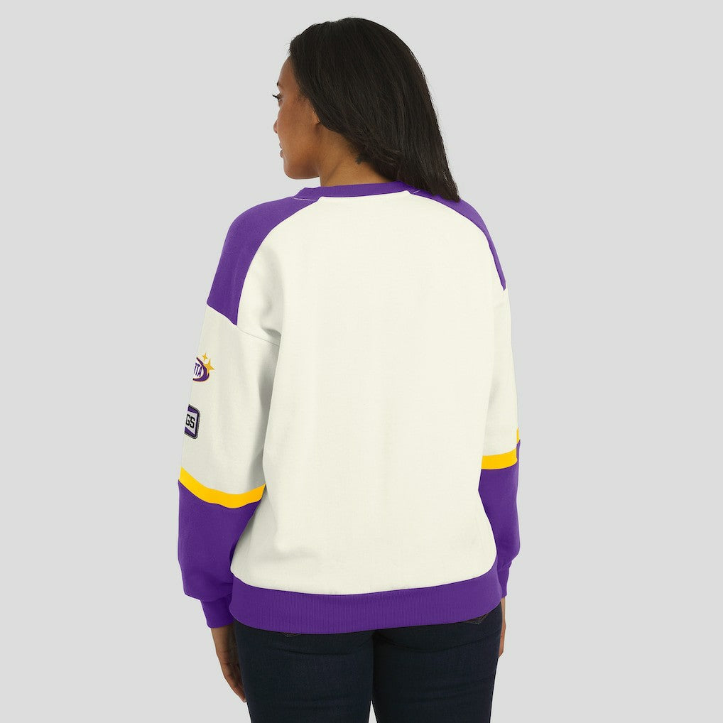 WEAR by Erin Andrews Women's Racing Crew V-Neck Sweatshirt - Minnesota Vikings Sweatshirts