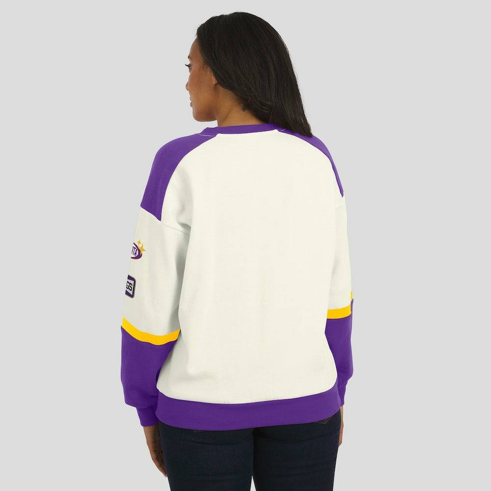 WEAR by Erin Andrews Women's Racing Crew V-Neck Sweatshirt - Minnesota Vikings Sweatshirts