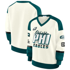 WEAR by Erin Andrews Women's Racing Crew V-Neck Sweatshirt - Philadelphia Eagles Sweatshirts