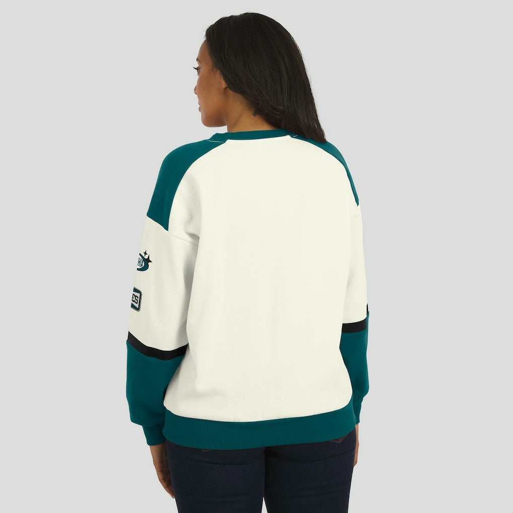 WEAR by Erin Andrews Women's Racing Crew V-Neck Sweatshirt - Philadelphia Eagles Sweatshirts