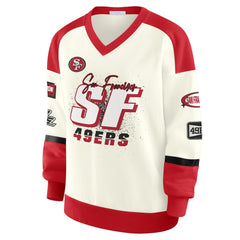 WEAR by Erin Andrews Women's Racing Crew V-Neck Sweatshirt - San Francisco 49ers Sweatshirts