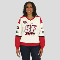 WEAR by Erin Andrews Women's Racing Crew V-Neck Sweatshirt - San Francisco 49ers Sweatshirts
