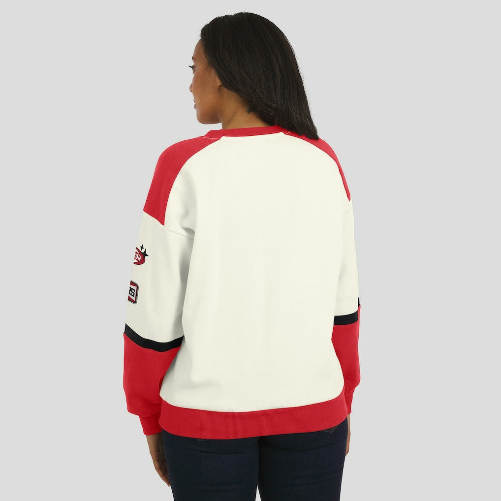 WEAR by Erin Andrews Women's Racing Crew V-Neck Sweatshirt - San Francisco 49ers Sweatshirts