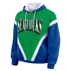 WEAR by Erin Andrews Women's Plus Size Retro Crinkle Full-Zip Hoodie Windbreaker Jacket - Seattle Seahawks Hoodies