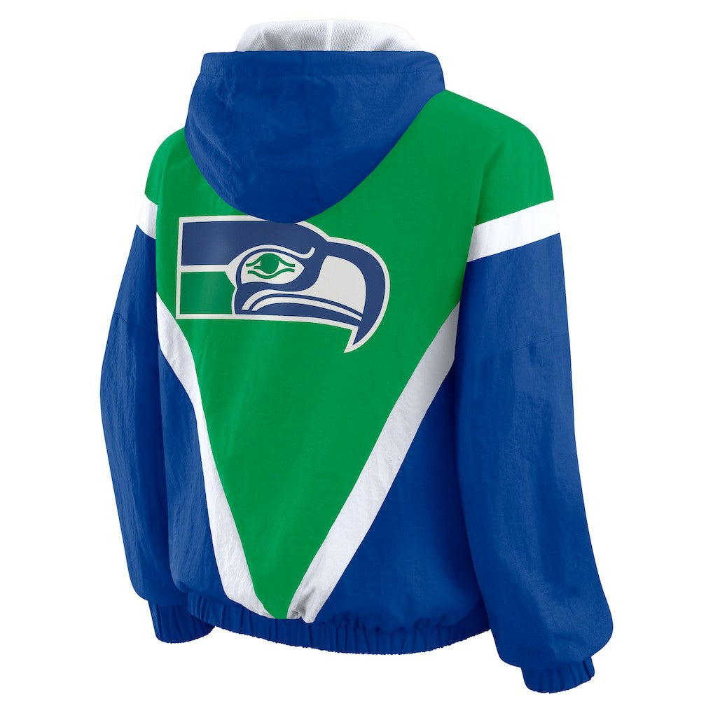 WEAR by Erin Andrews Women's Plus Size Retro Crinkle Full-Zip Hoodie Windbreaker Jacket - Seattle Seahawks Hoodies