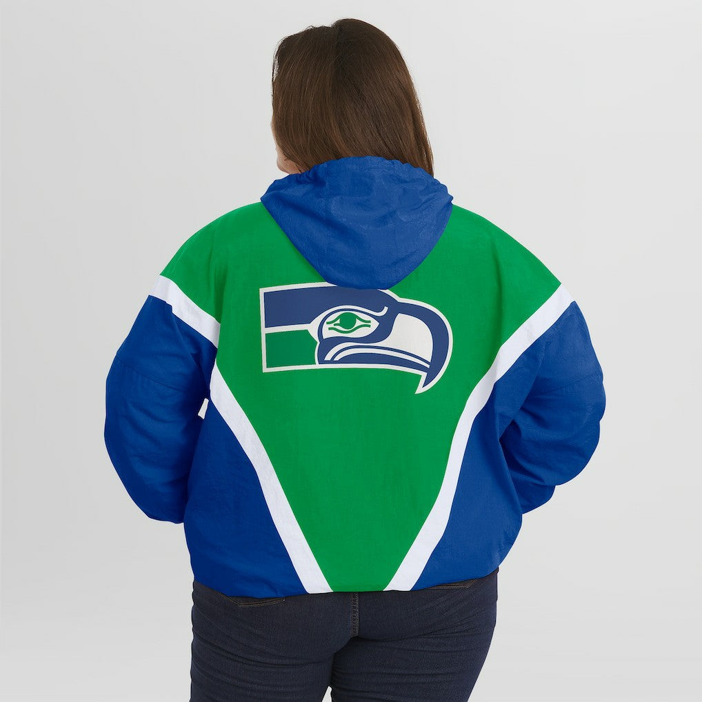 WEAR by Erin Andrews Women's Plus Size Retro Crinkle Full-Zip Hoodie Windbreaker Jacket - Seattle Seahawks Hoodies