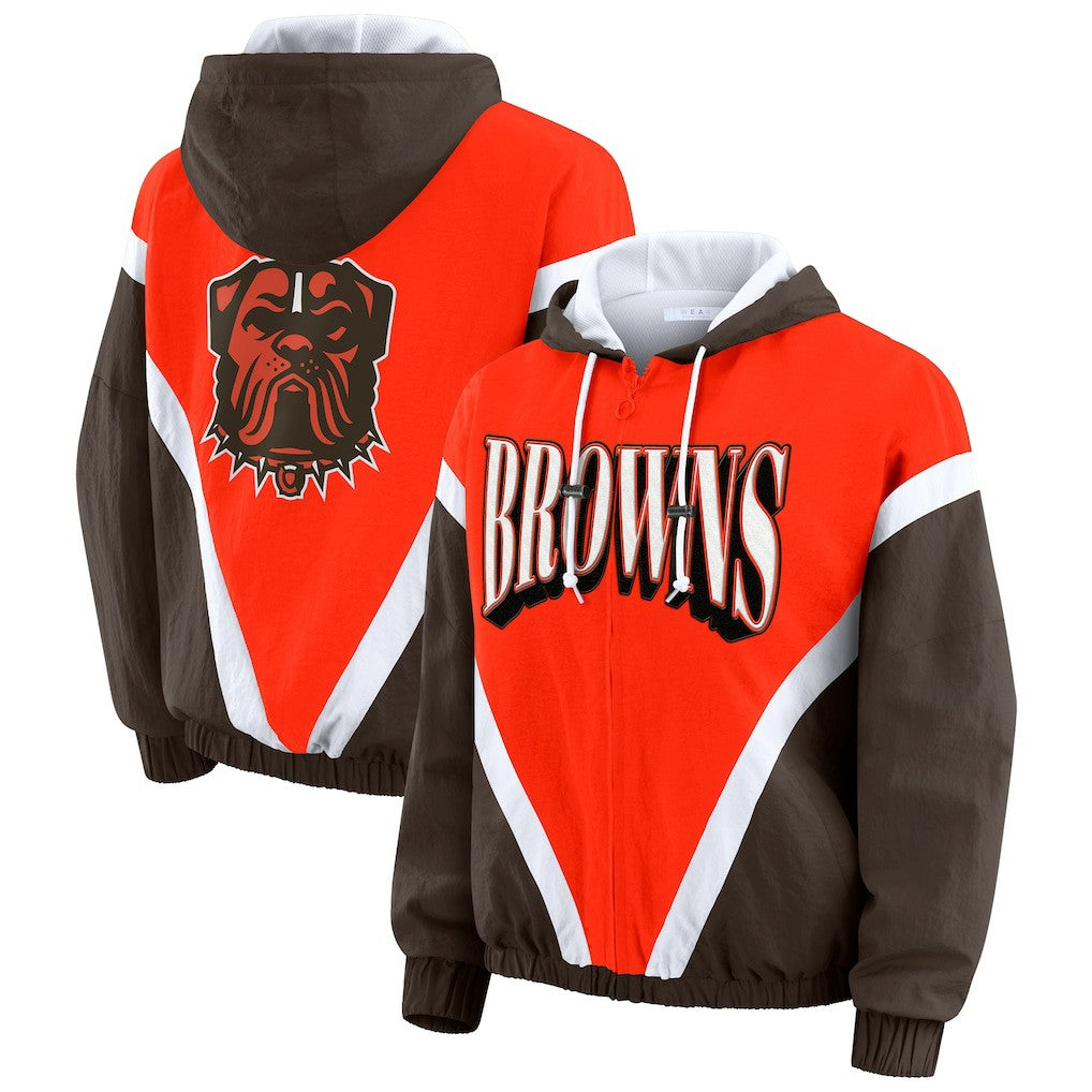 WEAR by Erin Andrews Women's Plus Size Retro Crinkle Full-Zip Hoodie Windbreaker Jacket - Cleveland Browns Hoodies