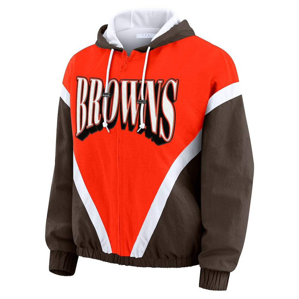 WEAR by Erin Andrews Women's Plus Size Retro Crinkle Full-Zip Hoodie Windbreaker Jacket - Cleveland Browns Hoodies