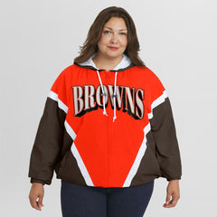 WEAR by Erin Andrews Women's Plus Size Retro Crinkle Full-Zip Hoodie Windbreaker Jacket - Cleveland Browns Hoodies