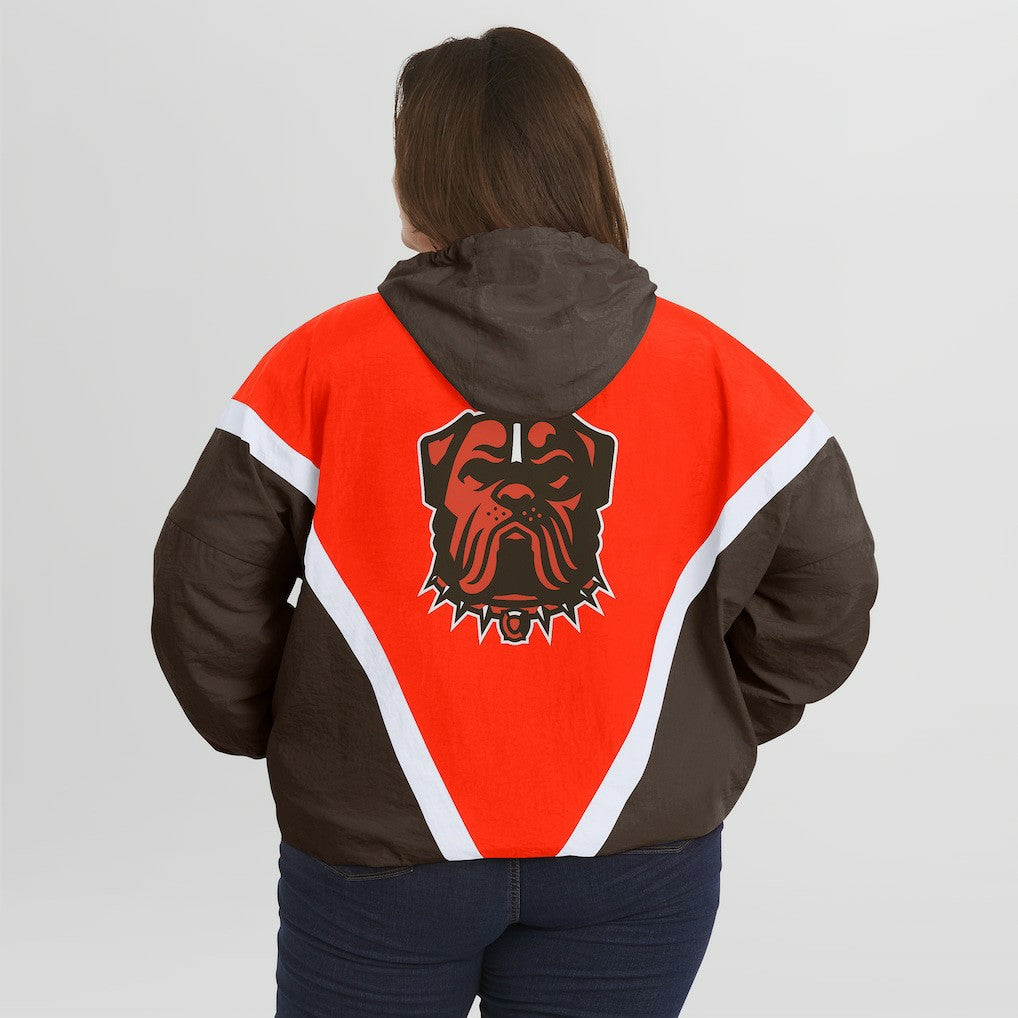 WEAR by Erin Andrews Women's Plus Size Retro Crinkle Full-Zip Hoodie Windbreaker Jacket - Cleveland Browns Hoodies