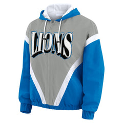 WEAR by Erin Andrews Women's Plus Size Retro Crinkle Full-Zip Hoodie Windbreaker Jacket - Detroit Lions Hoodies