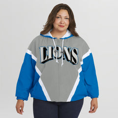 WEAR by Erin Andrews Women's Plus Size Retro Crinkle Full-Zip Hoodie Windbreaker Jacket - Detroit Lions Hoodies