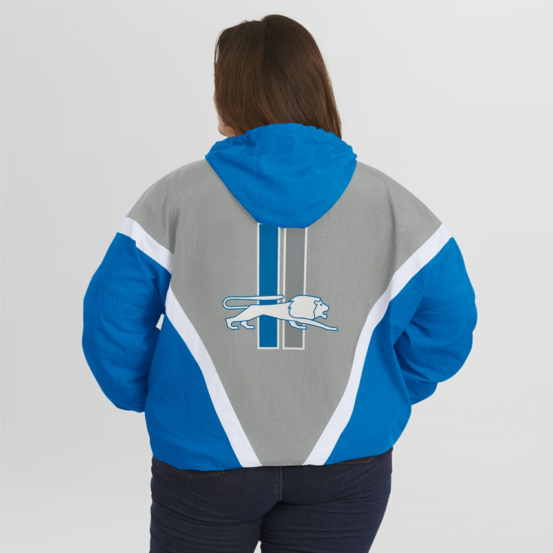 WEAR by Erin Andrews Women's Plus Size Retro Crinkle Full-Zip Hoodie Windbreaker Jacket - Detroit Lions Hoodies