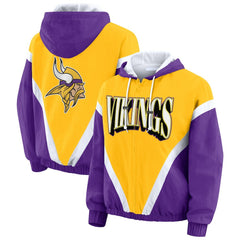 WEAR by Erin Andrews Women's Plus Size Retro Crinkle Full-Zip Hoodie Windbreaker Jacket - Minnesota Vikings Hoodies