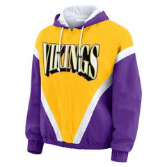 WEAR by Erin Andrews Women's Plus Size Retro Crinkle Full-Zip Hoodie Windbreaker Jacket - Minnesota Vikings Hoodies
