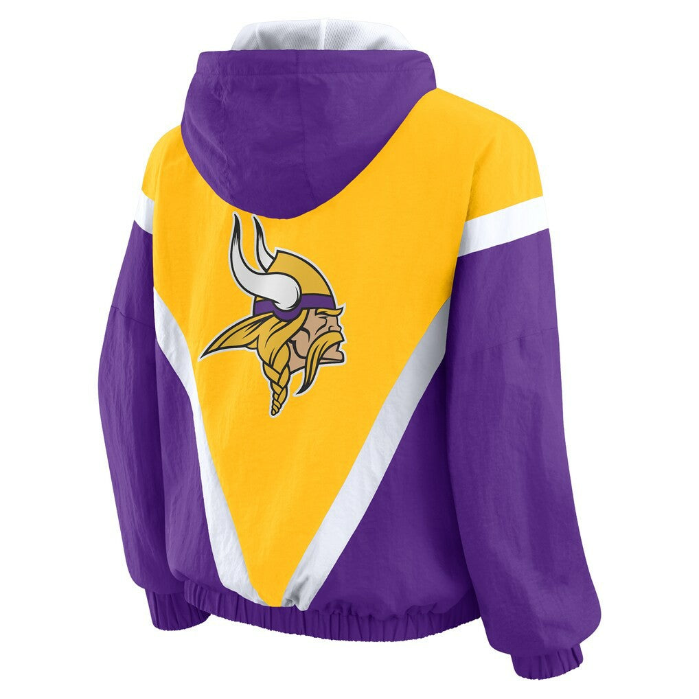 WEAR by Erin Andrews Women's Plus Size Retro Crinkle Full-Zip Hoodie Windbreaker Jacket - Minnesota Vikings Hoodies