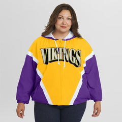 WEAR by Erin Andrews Women's Plus Size Retro Crinkle Full-Zip Hoodie Windbreaker Jacket - Minnesota Vikings Hoodies