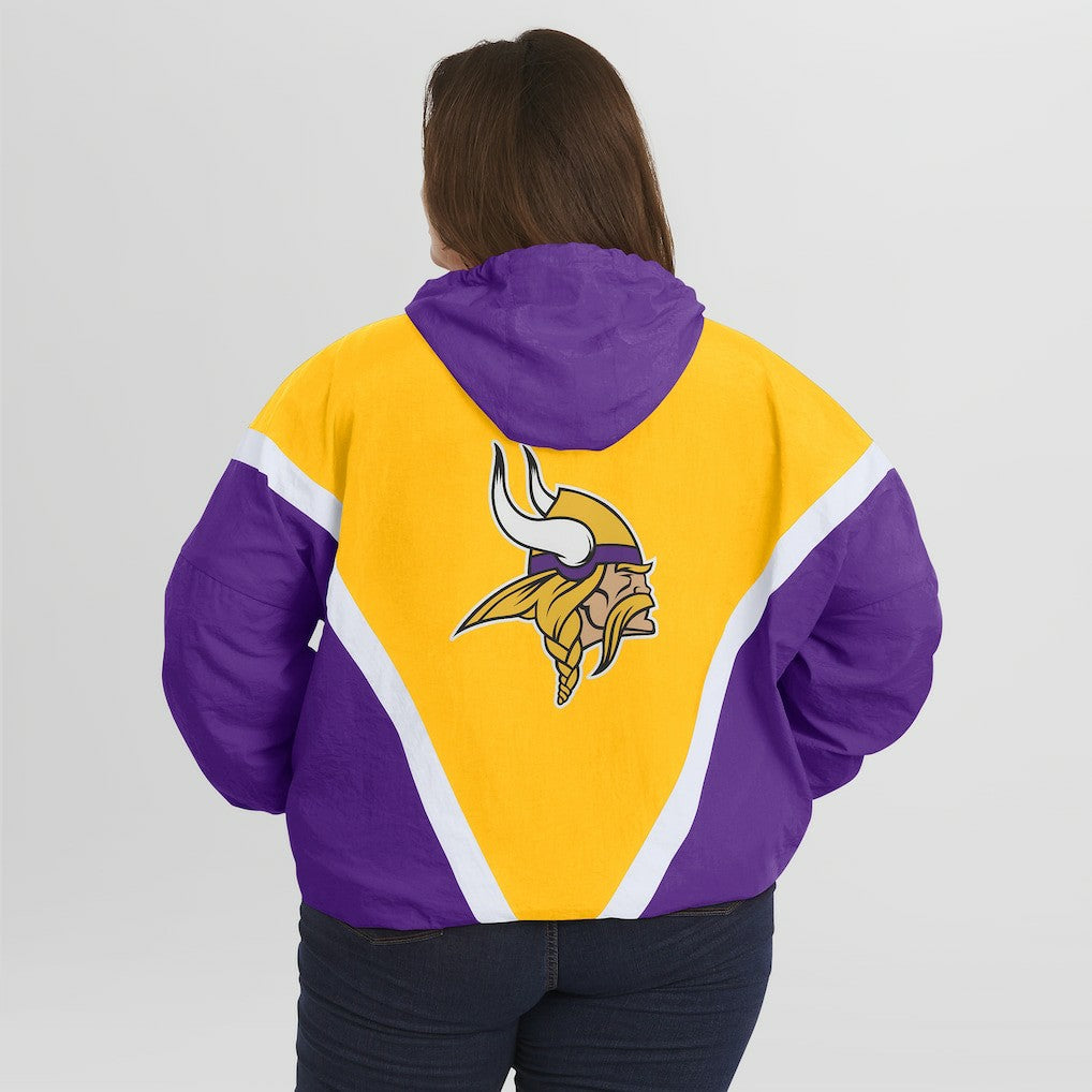 WEAR by Erin Andrews Women's Plus Size Retro Crinkle Full-Zip Hoodie Windbreaker Jacket - Minnesota Vikings Hoodies