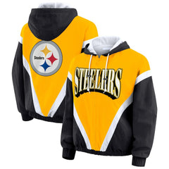 WEAR by Erin Andrews Women's Plus Size Retro Crinkle Full-Zip Hoodie Windbreaker Jacket - Pittsburgh Steelers Hoodies