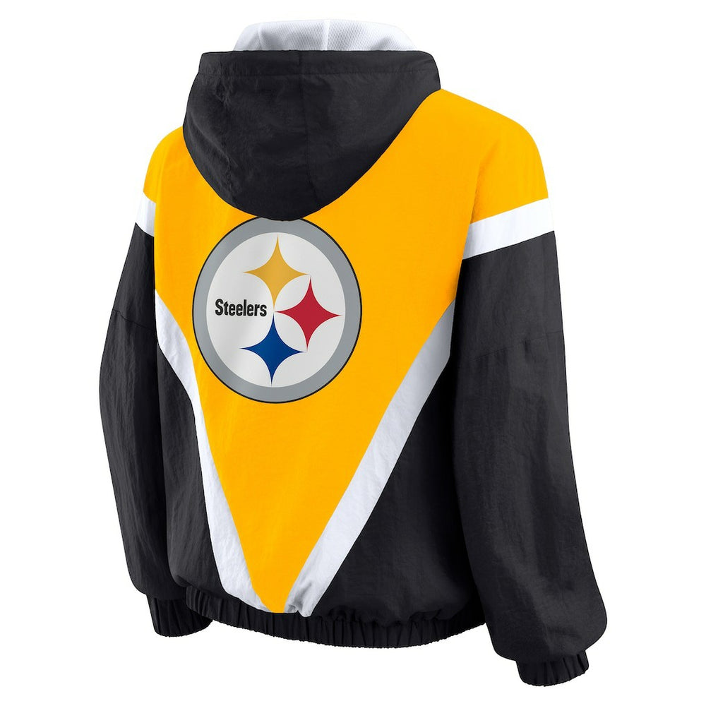 WEAR by Erin Andrews Women's Plus Size Retro Crinkle Full-Zip Hoodie Windbreaker Jacket - Pittsburgh Steelers Hoodies