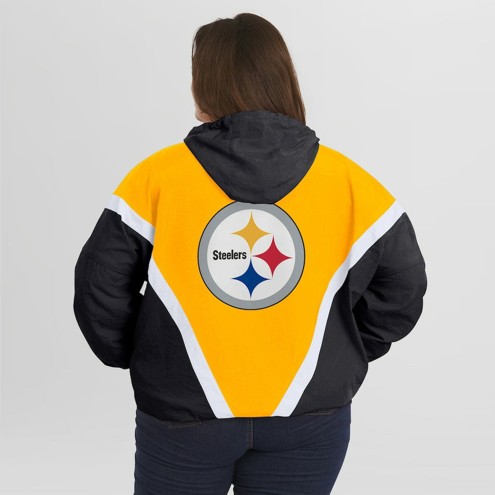 WEAR by Erin Andrews Women's Plus Size Retro Crinkle Full-Zip Hoodie Windbreaker Jacket - Pittsburgh Steelers Hoodies