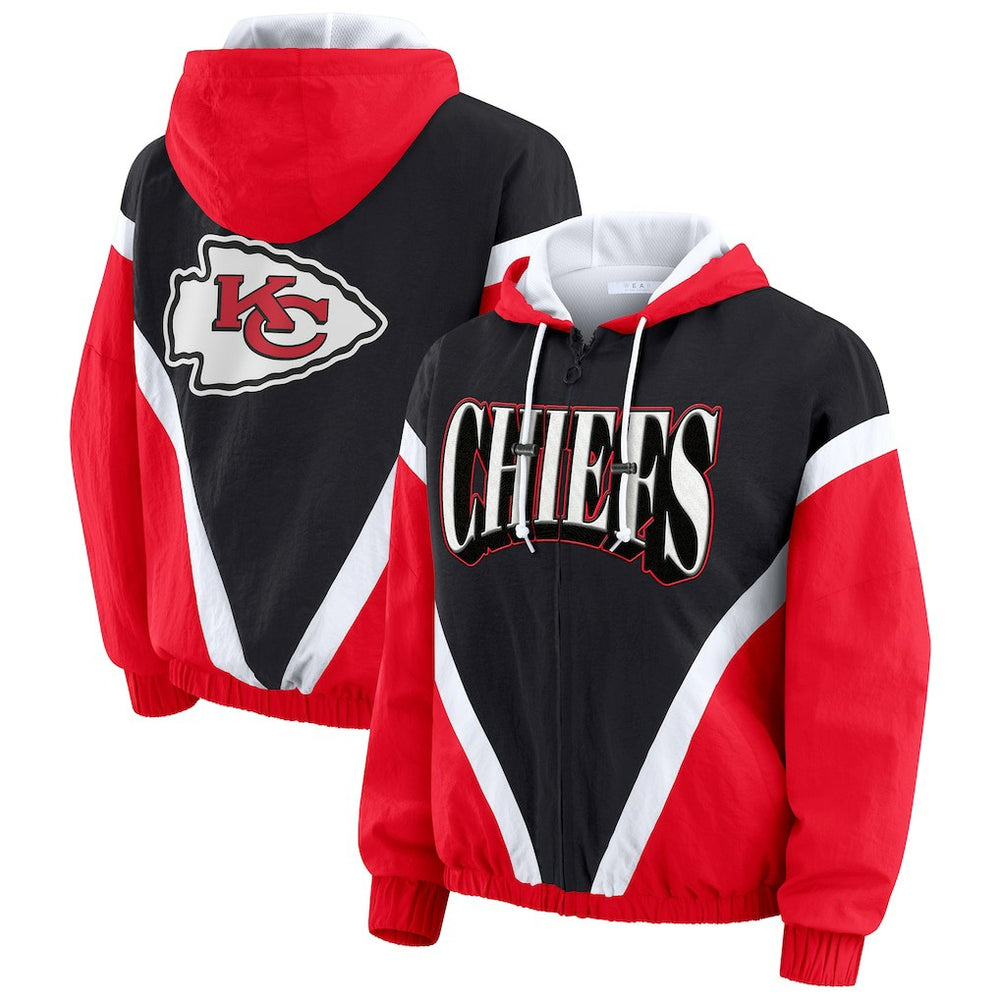 WEAR by Erin Andrews Women's Plus Size Retro Crinkle Full-Zip Hoodie Windbreaker Jacket - Kansas City Chiefs Hoodies
