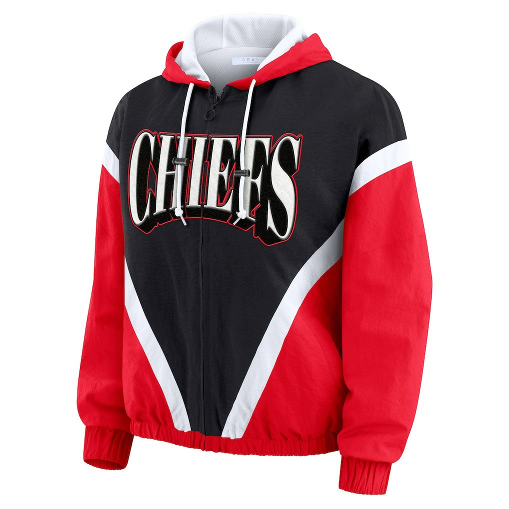 WEAR by Erin Andrews Women's Plus Size Retro Crinkle Full-Zip Hoodie Windbreaker Jacket - Kansas City Chiefs Hoodies
